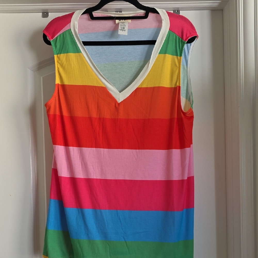 NWOT BiBi Large Multicolor Striped V-Neck Tank Top